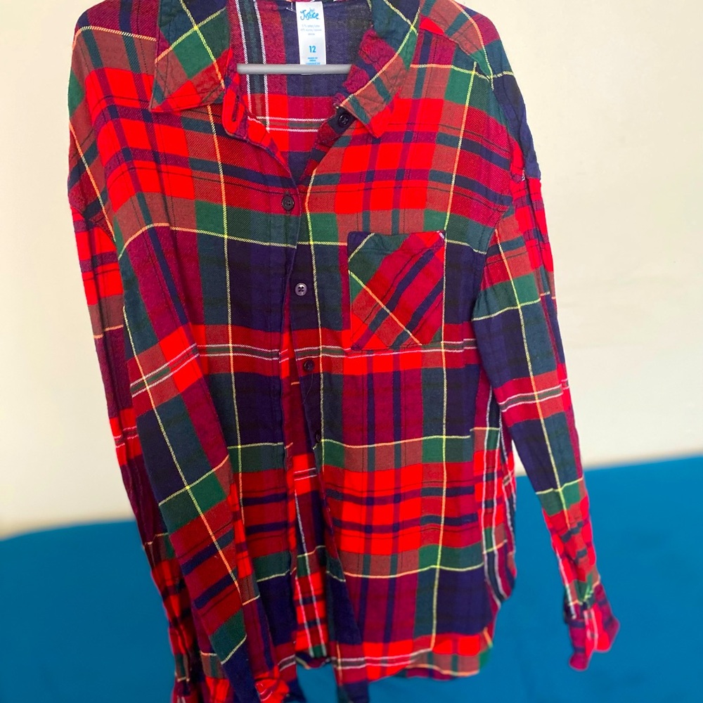 JUSTICE - thin plaid button down - size 12